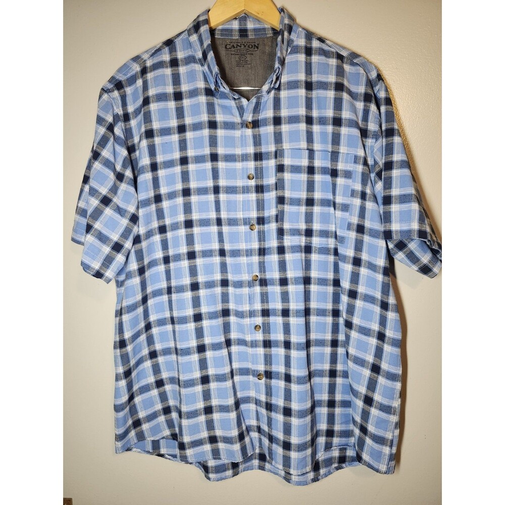 Canyon Creek Men's Button Down Short Sleeve Shirt Size XXL Blue Plaid